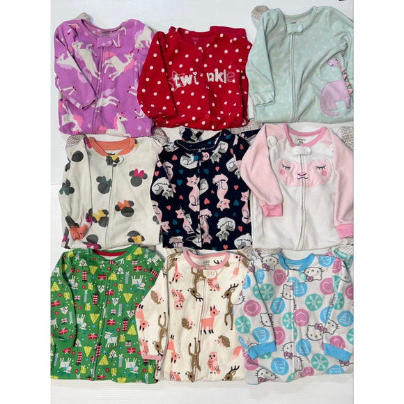Lot of 9 Baby Girl Carter's Multi-color / Brands Footies Pajamas Lot 18 Months - Picture 1 of 10